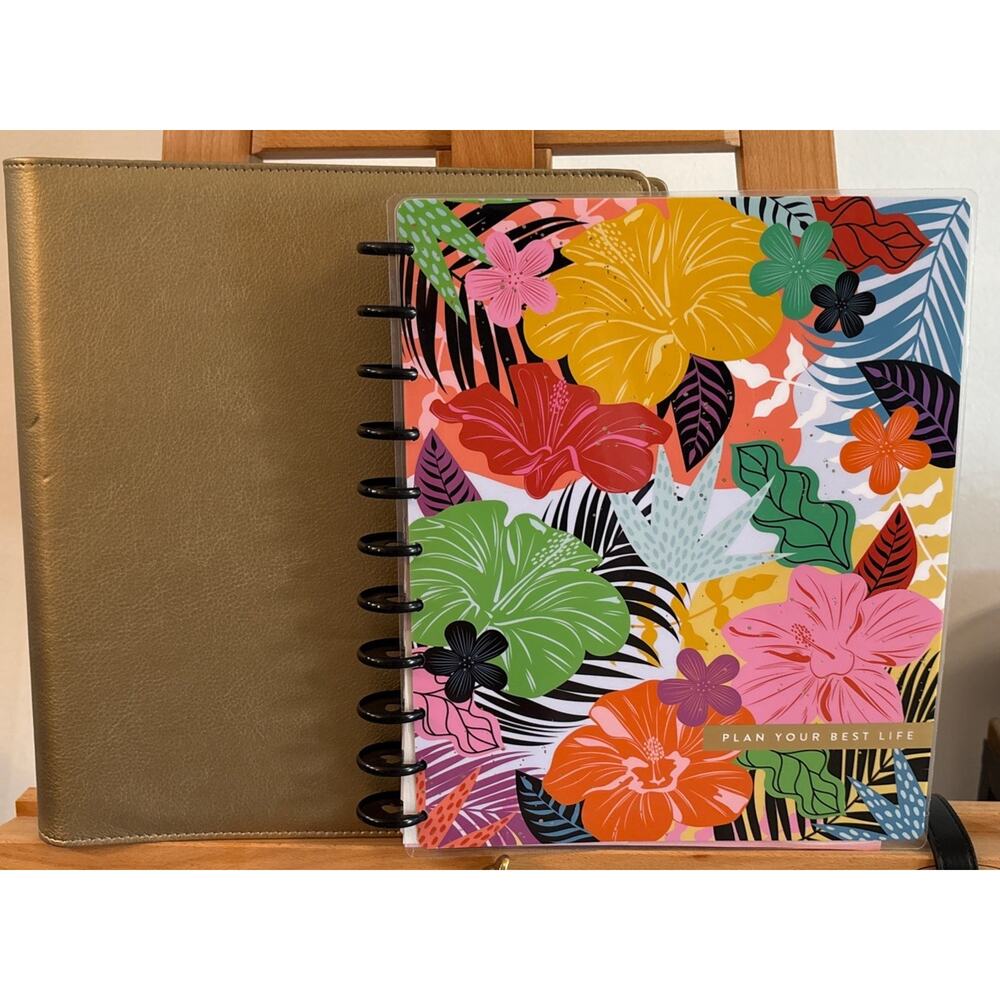 New The Happy Planner Set Big Planner Notebook Golden Florals W/bonus Cover